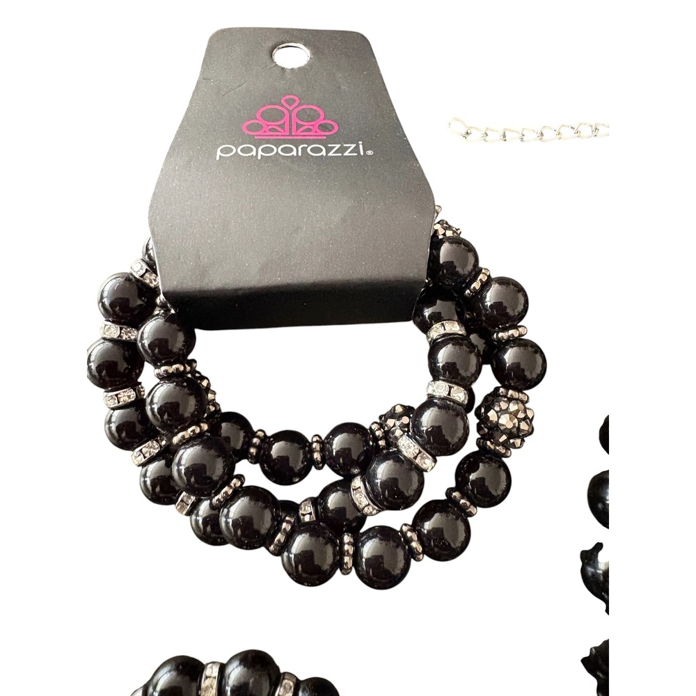 Paparazzi Black Bead Rhinestone Necklace and Bracelet Jewelry Set - Picture 4 of 6